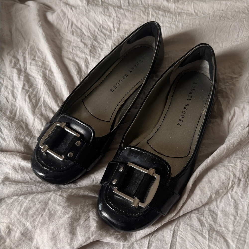 Audrey Brooke Black Buckle Ballet Flats for Women